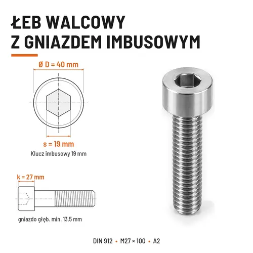 ŚRUBA IMBUSOWA Z NIEPEŁNYM GWINTEM DIN 912 M27X100 A2