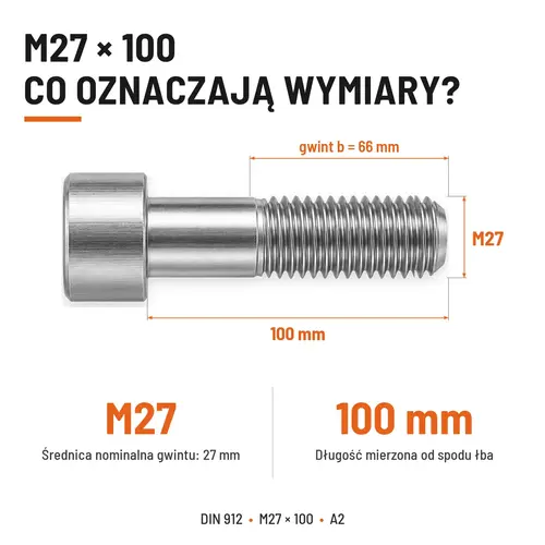 ŚRUBA IMBUSOWA Z NIEPEŁNYM GWINTEM DIN 912 M27X100 A2
