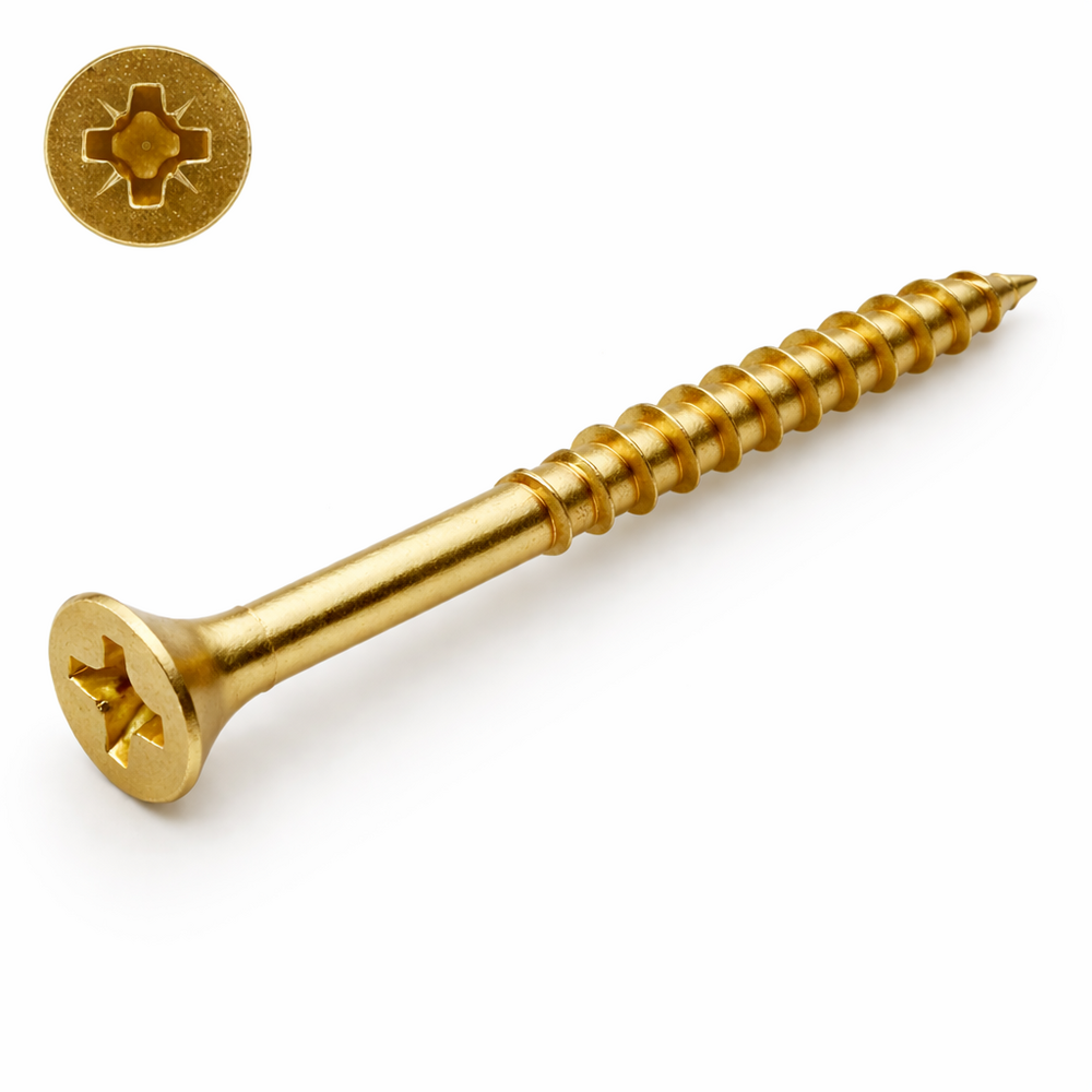 WKRĘT DO DREWNA I PŁYT WIÓROWYCH 5,0X50 Z ŁBEM STOŻKOWYM HARTOWANY OCYNK ŻÓŁTY PZ 1