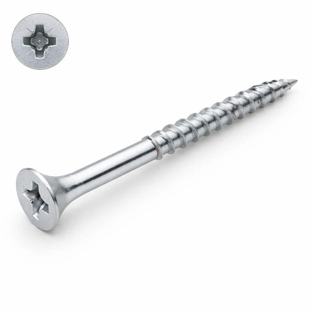 WKRĘT DO DREWNA I PŁYT WIÓROWYCH 4,5X20 Z ŁBEM STOŻKOWYM HARTOWANY OCYNK BIAŁY PZ 1