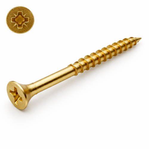 WKRĘT DO DREWNA I PŁYT WIÓROWYCH 4,5X25 Z ŁBEM STOŻKOWYM HARTOWANY OCYNK ŻÓŁTY PZ 1